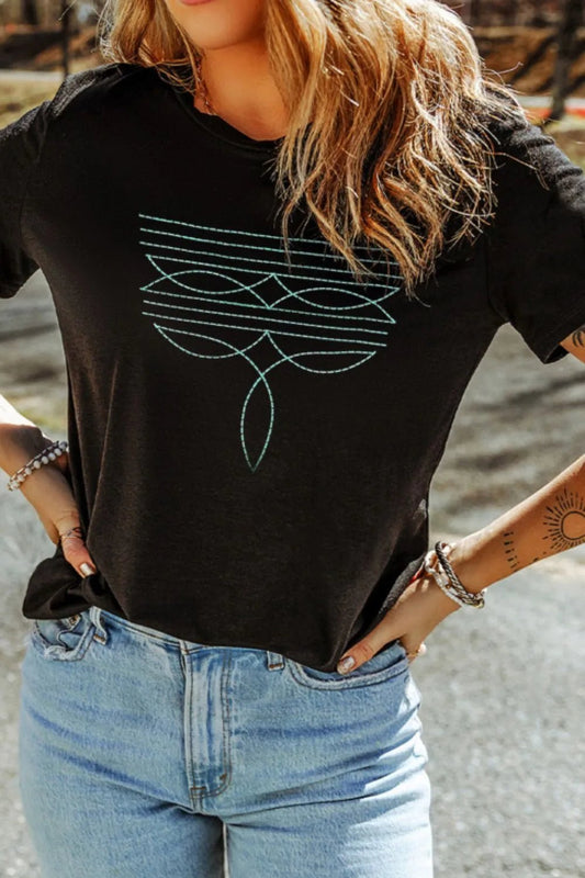 Embroidered Round Neck Short Sleeve T-Shirt – Black for Shopify Collective (1 view)