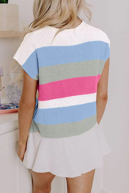 Color Block Notched Cap Sleeve Knit Top – Light Blue for Shopify Collective (3 view)