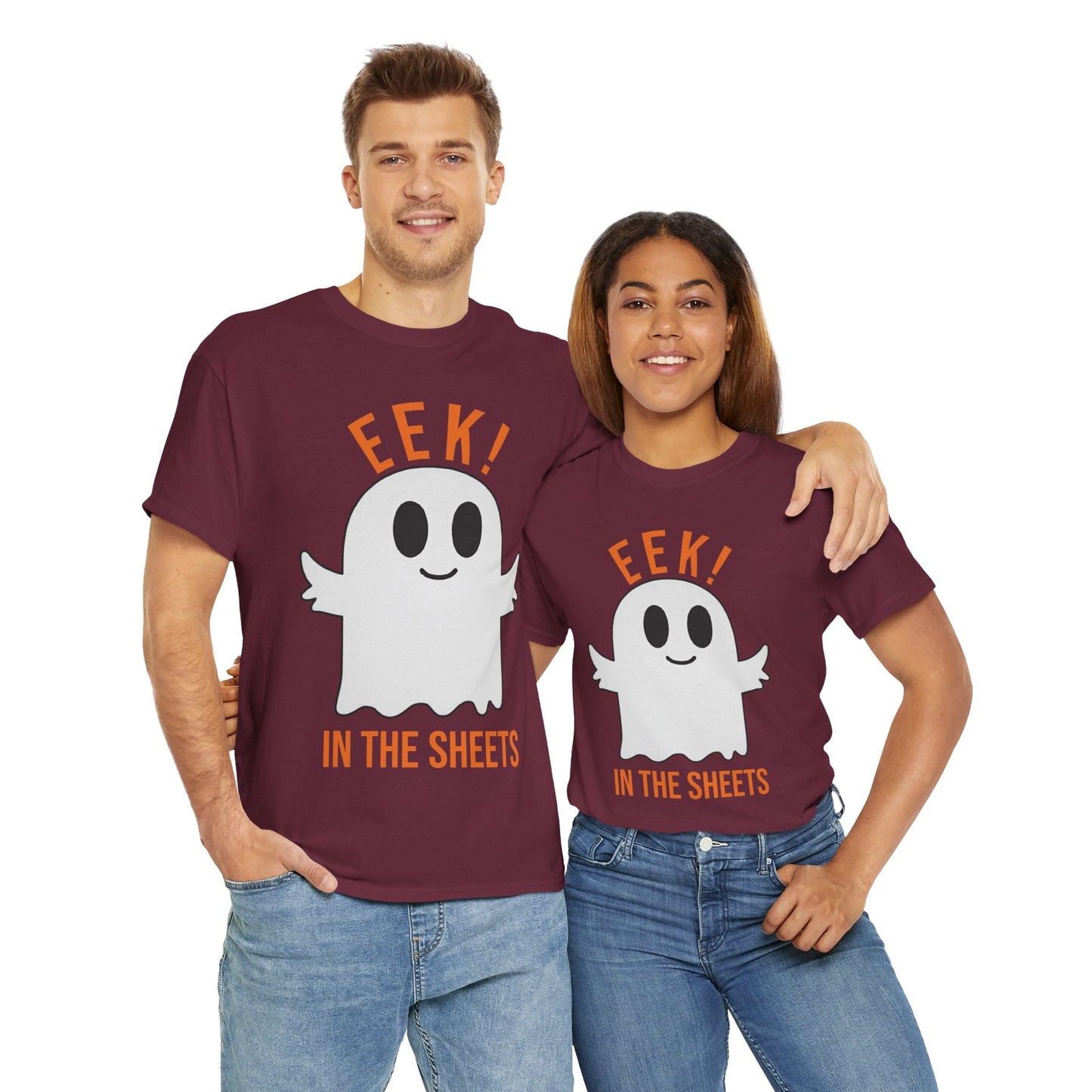 Eek in the Sheets Ghost Tee – Cute Halloween Pun – Sport Grey T-Shirt for casual wear gift (25 view)