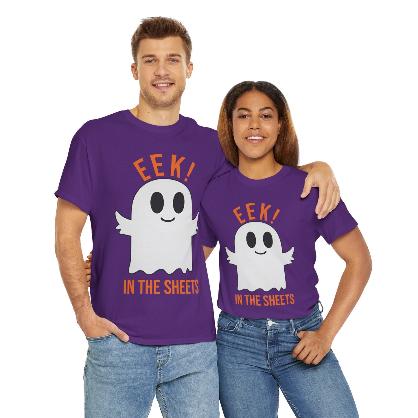 Eek in the Sheets Ghost Tee – Cute Halloween Pun – Navy T-Shirt for casual wear gift (61 view)