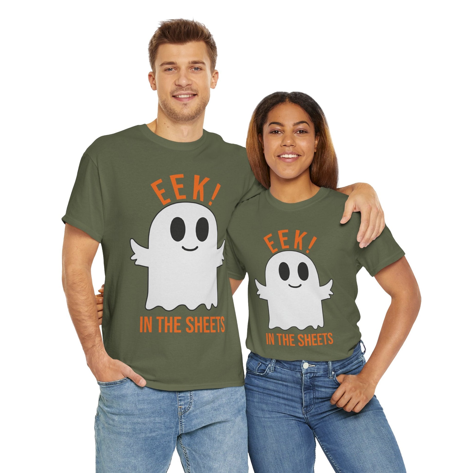 Eek in the Sheets Ghost Tee – Cute Halloween Pun – Dark Chocolate T-Shirt for casual wear gift (37 view)