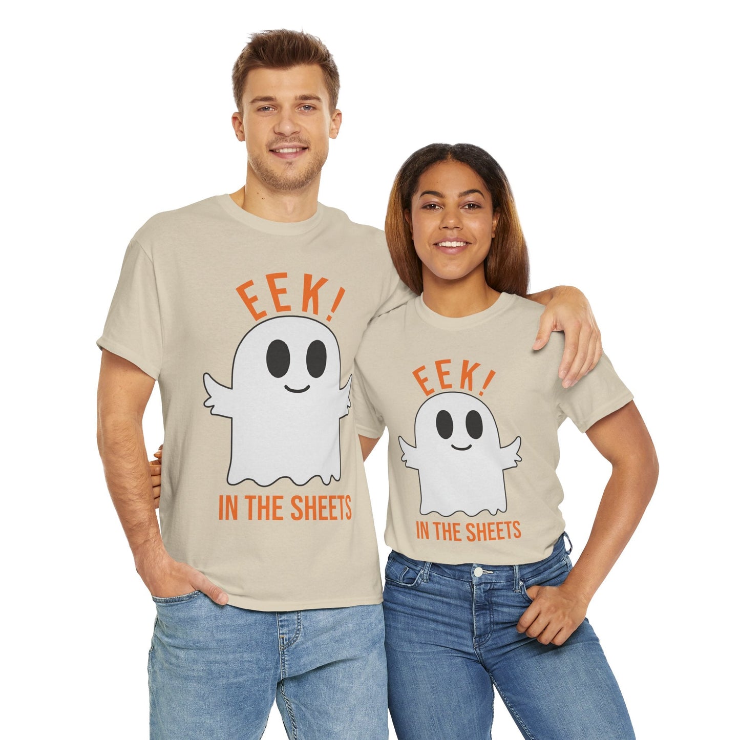 Eek in the Sheets Ghost Tee – Cute Halloween Pun – White T-Shirt for casual wear gift (13 view)