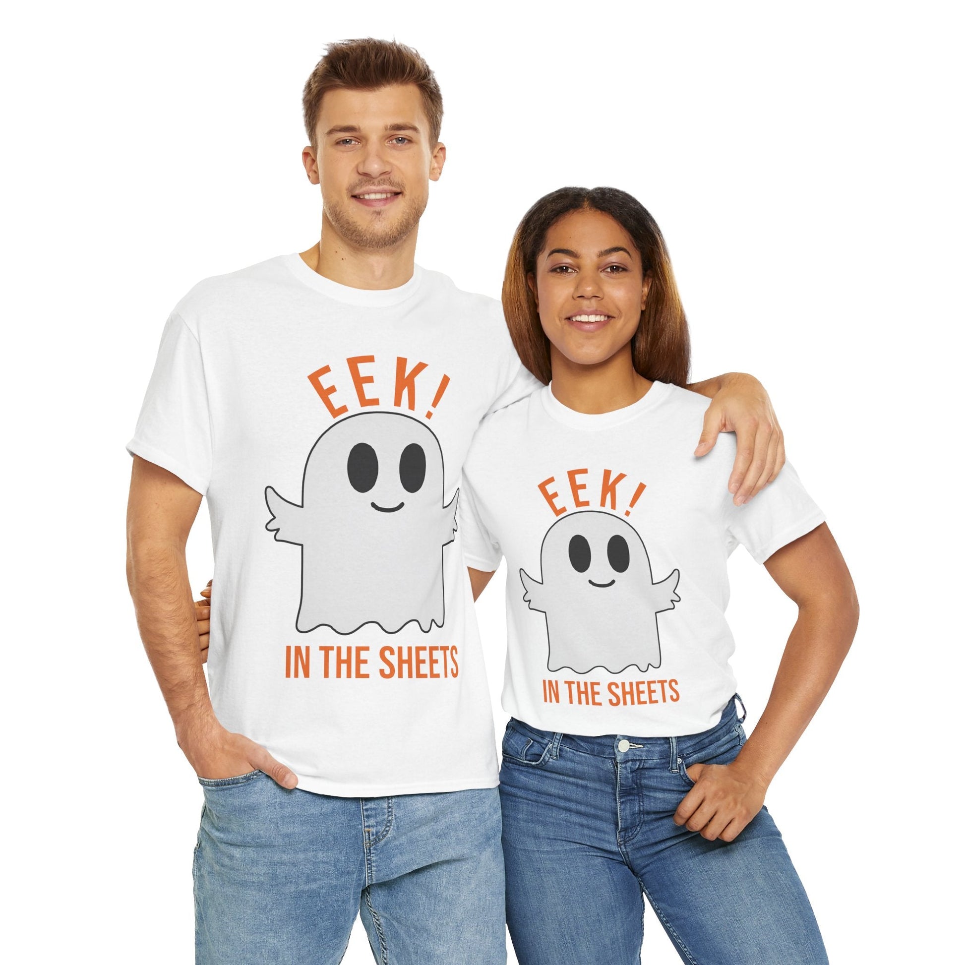 Eek in the Sheets Ghost Tee – Cute Halloween Pun – Black T-Shirt for casual wear gift (7 view)