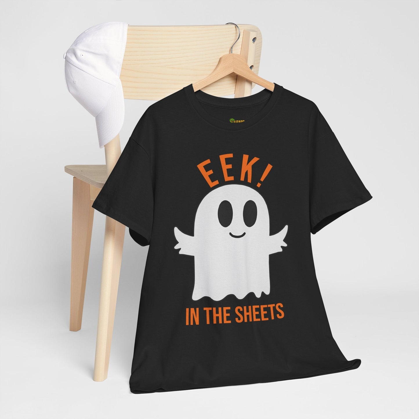 Eek in the Sheets Ghost Tee – Cute Halloween Pun – Navy T-Shirt by Printify