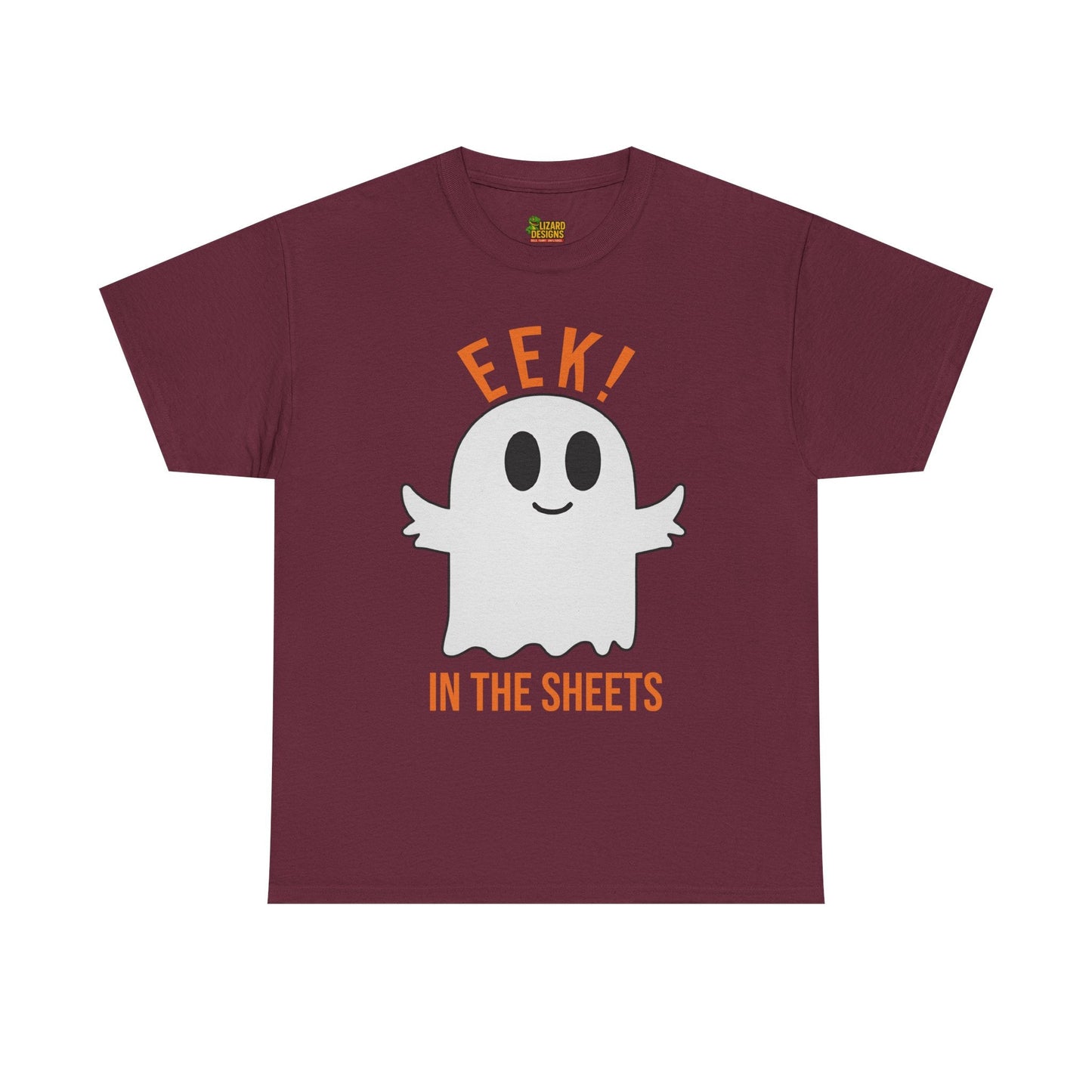 Eek in the Sheets Ghost Tee – Cute Halloween Pun – Maroon T-Shirt for casual wear gift (22 view)