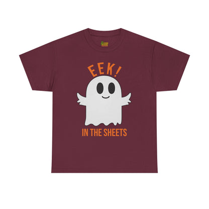 Eek in the Sheets Ghost Tee – Cute Halloween Pun – Maroon T-Shirt for casual wear gift (22 view)