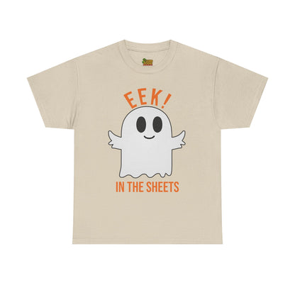 Eek in the Sheets Ghost Tee – Cute Halloween Pun – Sand T-Shirt for casual wear gift (12 view)