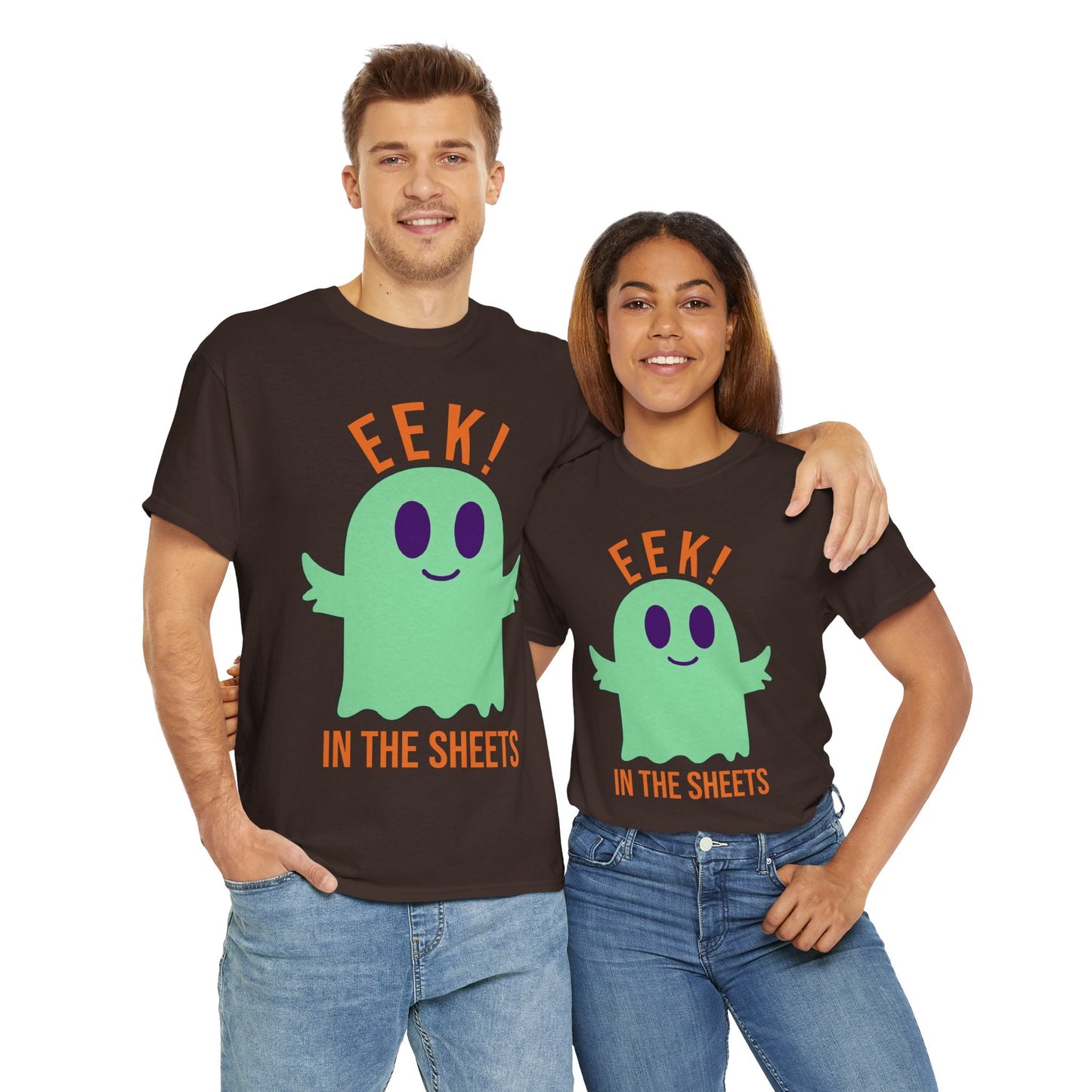 Eek in the Sheets Ghost Tee - Green Ghost – Cute Halloween Pun – Charcoal T-Shirt for casual wear gift (9 view)