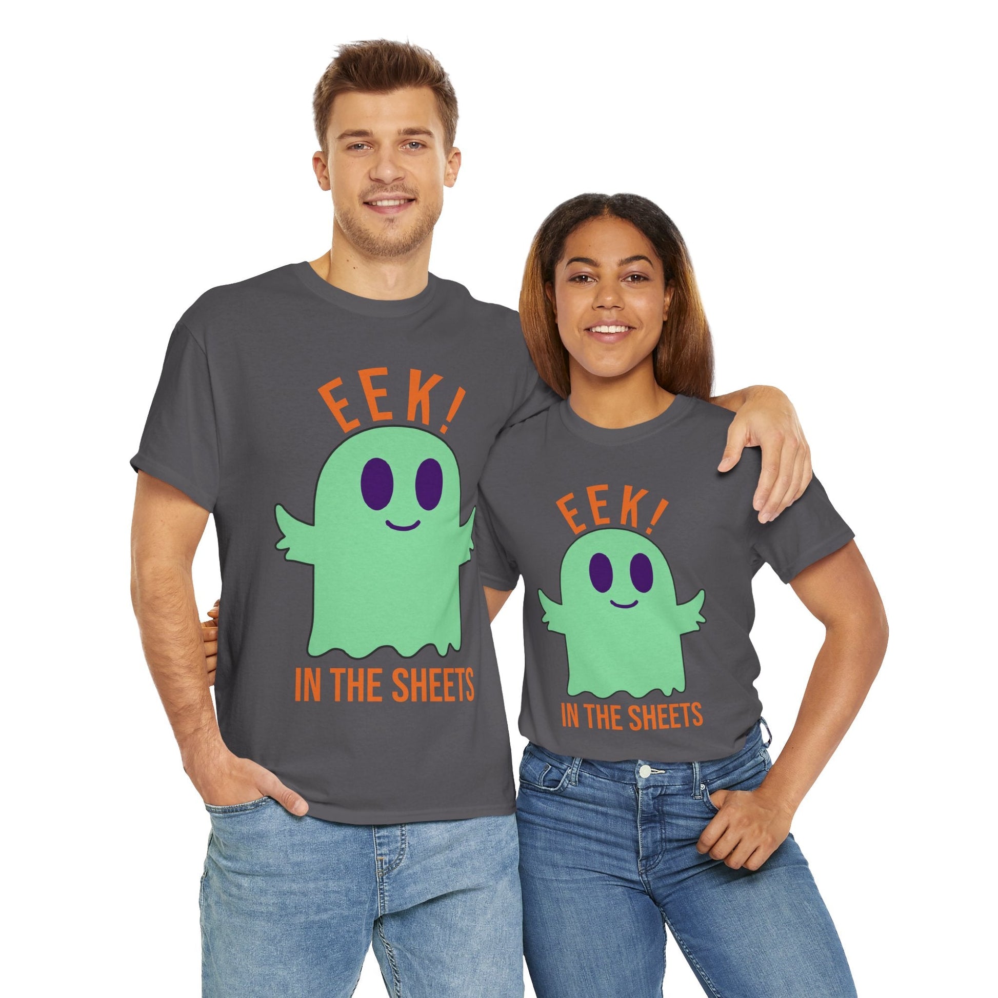 Eek in the Sheets Ghost Tee - Green Ghost – Cute Halloween Pun – Navy T-Shirt for casual wear gift (25 view)