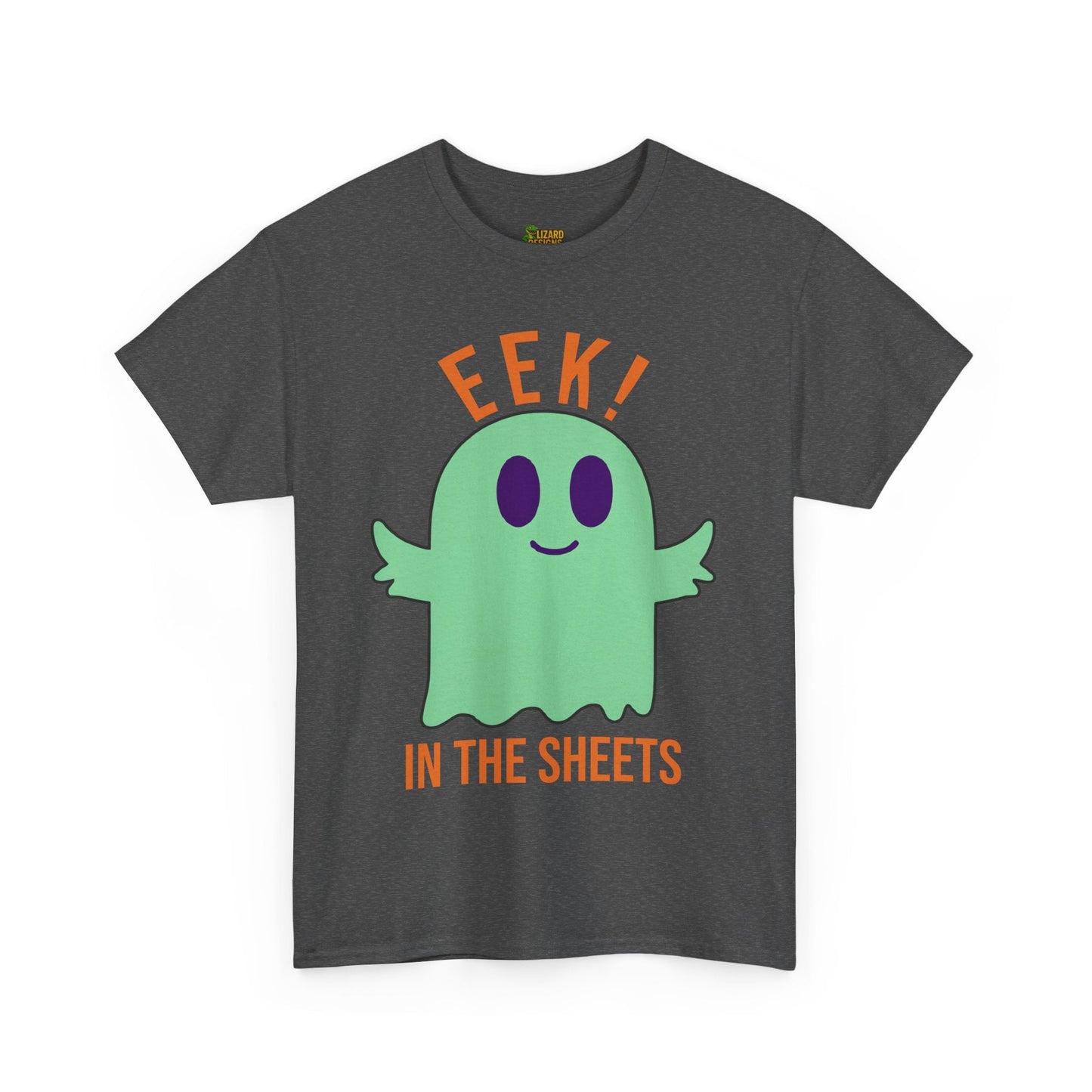 Eek in the Sheets Ghost Tee - Green Ghost – Cute Halloween Pun – Dark Heather T-Shirt by Printify
