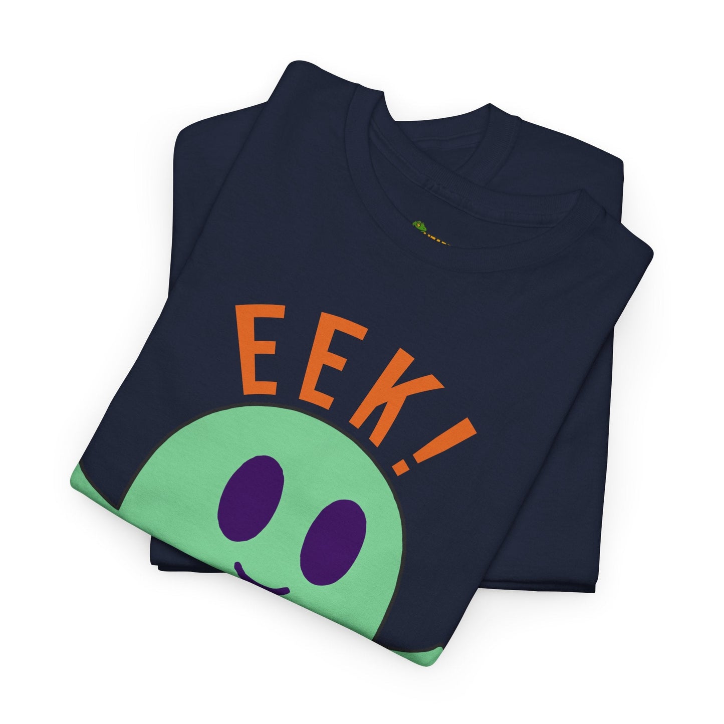 Eek in the Sheets Ghost Tee - Green Ghost – Cute Halloween Pun – Navy T-Shirt by Printify