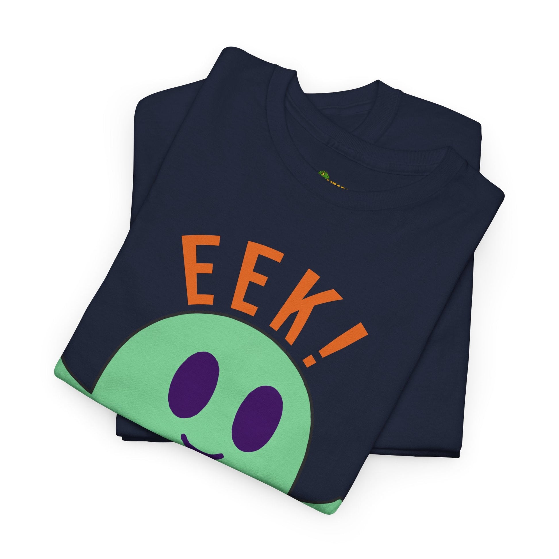 Eek in the Sheets Ghost Tee - Green Ghost – Cute Halloween Pun – Navy T-Shirt by Printify