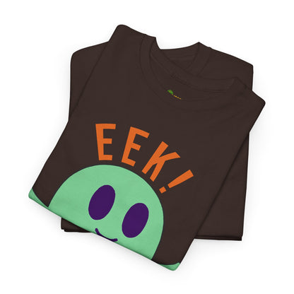Eek in the Sheets Ghost Tee - Green Ghost – Cute Halloween Pun – Dark Chocolate T-Shirt by Printify