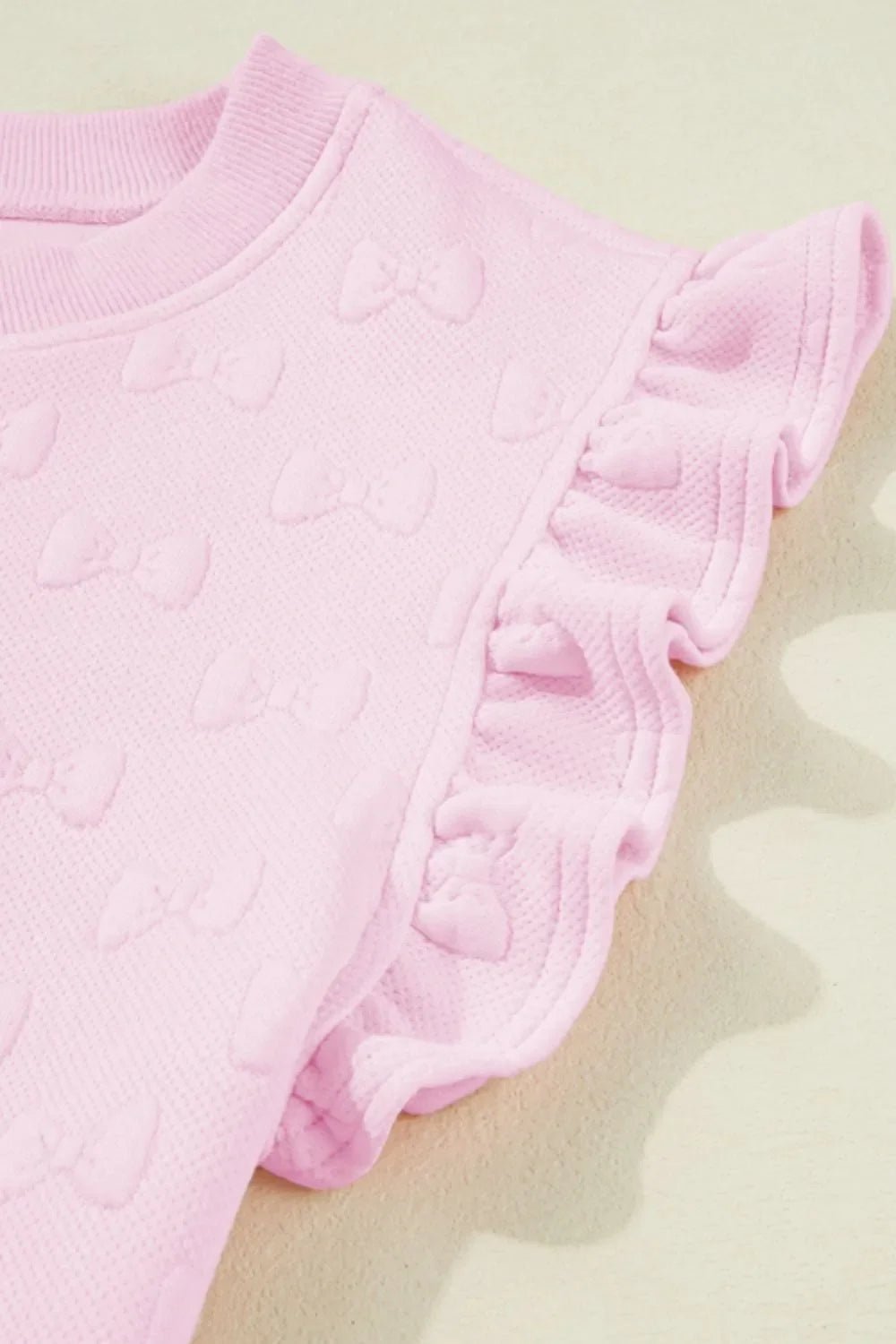 Bow Jacquard Ruffle Cap Sleeve Top and Shorts Set – Blush Pink for Shopify Collective (6 view)