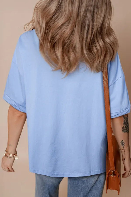 Sequined American Flag Dropped Shoulder T Shirt – Light Blue for Shopify Collective (2 view)