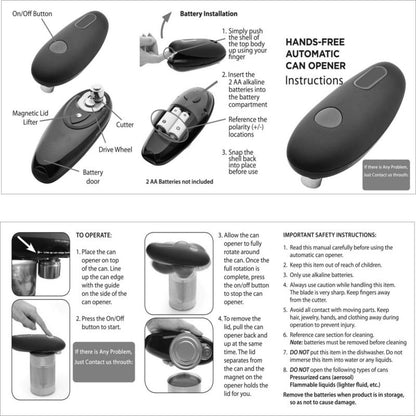 Electric Can Opener Automatic Jar Bottle Can Machine One Touch Portable Kitchen Hand Free Opening Opener Tool Gadgets – Black Kitchen Gadget for kitchen (2 view)