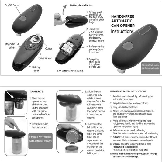 Electric Can Opener Automatic Jar Bottle Can Machine One Touch Portable Kitchen Hand Free Opening Opener Tool Gadgets – Black Kitchen Gadget for kitchen (2 view)