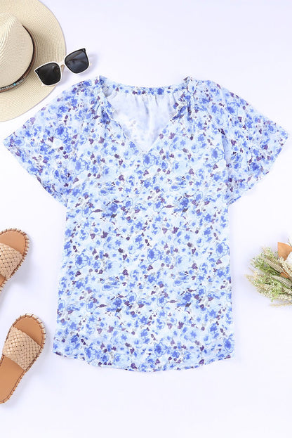 Ellie Flutter Sleeve V Neck Floral Blouse – Blue Tops/Blouses & Shirts for Shopify Collective (5 view)