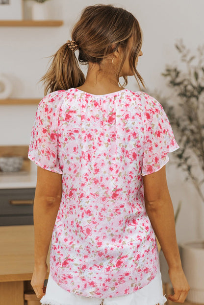 Ellie Flutter Sleeve V Neck Floral Blouse – Red Tops/Blouses & Shirts for Shopify Collective (8 view)