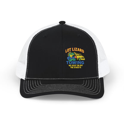 Embroidered Snapback Trucker Cap - Lot Lizard Towing We Keep'em off the streets – One size Hats for Branded Headwear (1 view)
