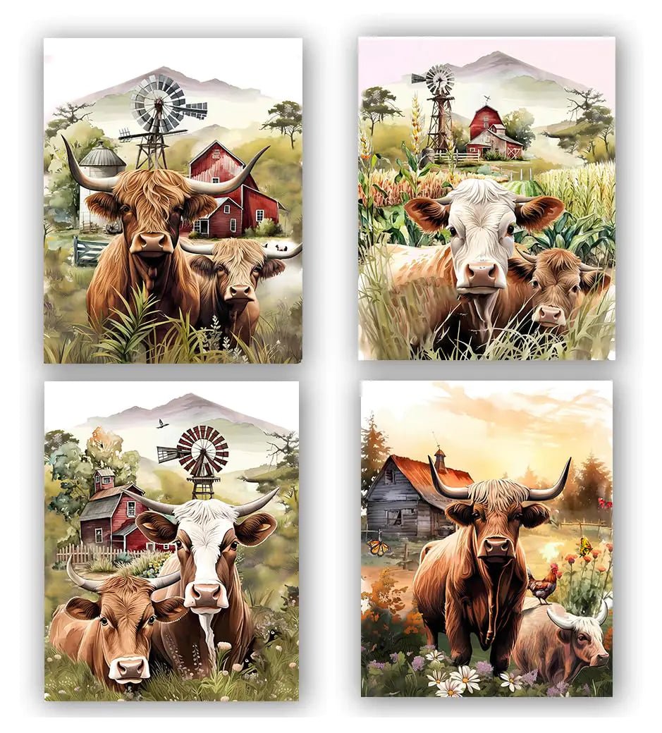 Highland - Cow - Wall - Art - 48X10 | Shop Sbrtn Homes – Unframed - farm cows Images Wall Art for decor (1 view)