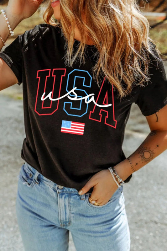 USA Round Neck Short Sleeve T-Shirt – Black for Shopify Collective (1 view)