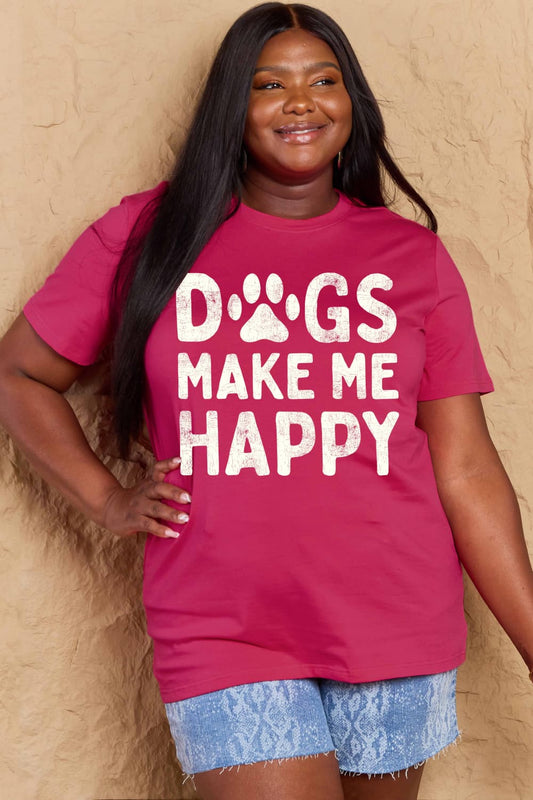 Simply Love Full Size DOGS MAKE ME HAPPY Graphic Cotton T-Shirt – Deep Rose Women's Top for Shopify Collective (1 view)