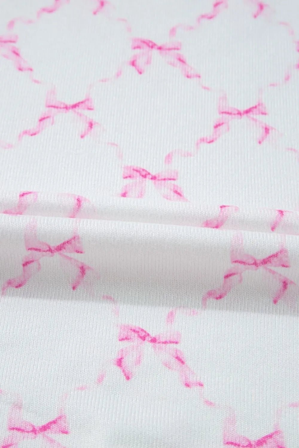 Bow Print Lettuce Trim Round Neck Top and Shorts Lounge Set – Pink for Shopify Collective (13 view)