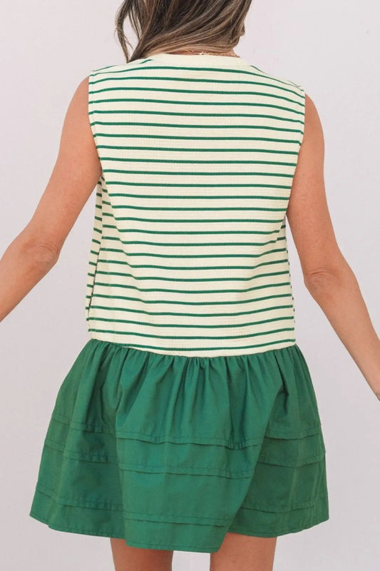 Stripe Woven Sleeveless Mini Dress – Dark Green for Shopify Collective (2 view)