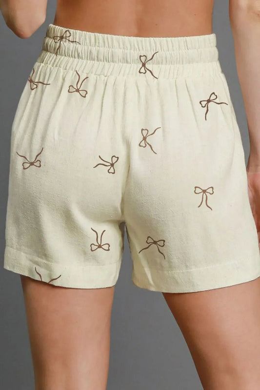Bow Print Lace Drawstring Casual Shorts – Cream Bottoms for Shopify Collective (2 view)