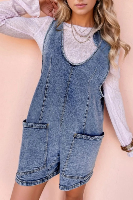 U Neck Patched Pocket Denim Overalls – Medium for Shopify Collective (2 view)