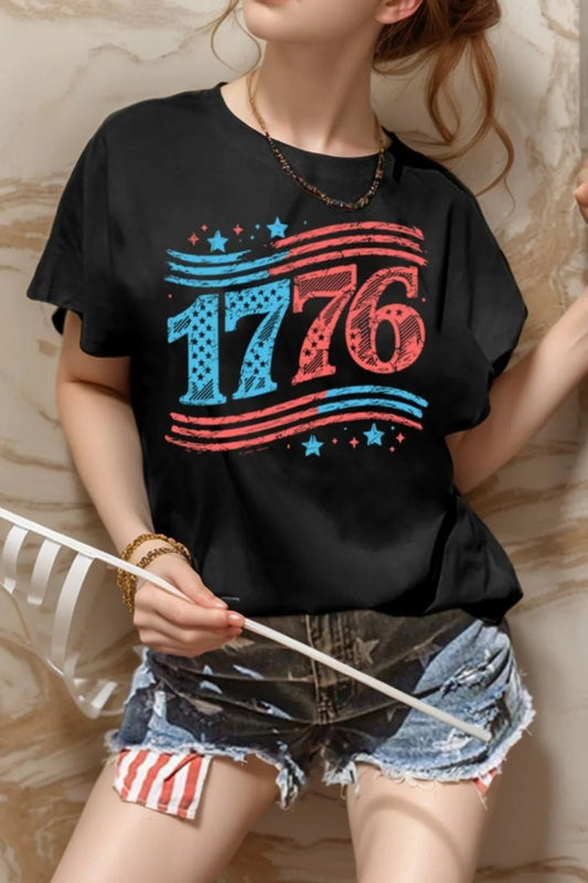 Graphic Round Neck Short Sleeve T-Shirt – Black for Shopify Collective (1 view)