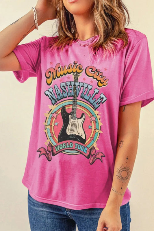 Graphic Round Neck Short Sleeve T-Shirt – Hot Pink by Simply Love