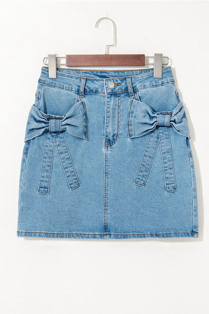 Acid Wash Bowknot Details High Waist Denim Skirt – Medium for Shopify Collective (4 view)