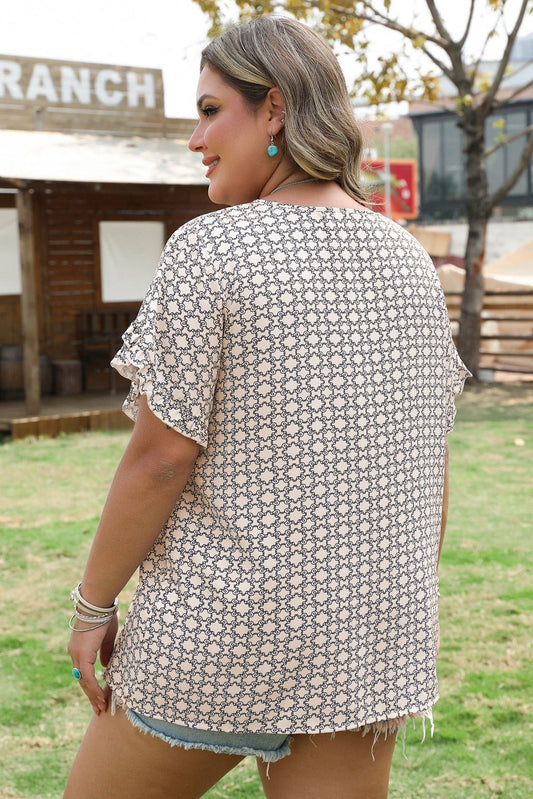 Faith Plus Size Geometric Ruffled Sleeve Blouse – Khaki Plus Size/Plus Size Tops/Plus Size Blouses & Shirts for Shopify Collective (2 view)
