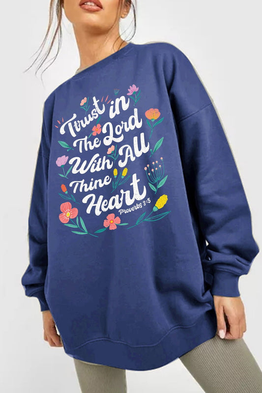 Simply Love Full Size Flower Slogan Graphic Sweatshirt – Royal Blue by Simply Love