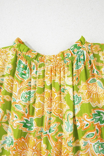 Multicolour Printed Contrast Bubble Sleeve Patchwork Blouse – Floral Top for Shopify Collective (7 view)