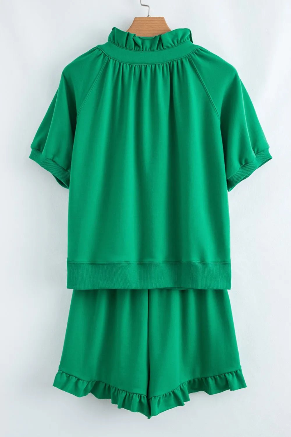 Frill Zip Front Puff Sleeve Top and Skort Set – Green for Shopify Collective (7 view)