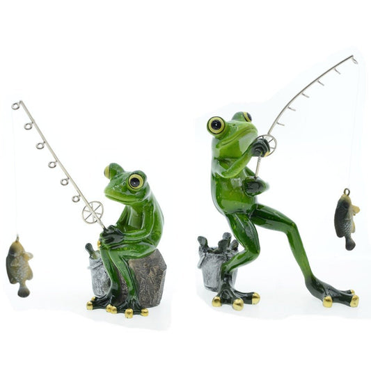 Fishing Frog Resin Ornament – 18cm Figurine for Home & Office Décor | Gift Idea – Fishing Frog Accessories for Cabin Decor (1 view)