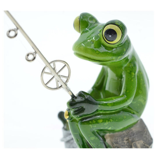 Fishing Frog Resin Ornament – 18cm Figurine for Home & Office Décor | Gift Idea – Fishing Frog Accessories for Cabin Decor (2 view)