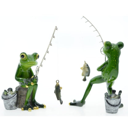 Fishing Frog Resin Ornament – 18cm Figurine for Home & Office Décor | Gift Idea – Fishing Frog Accessories for Cabin Decor (4 view)