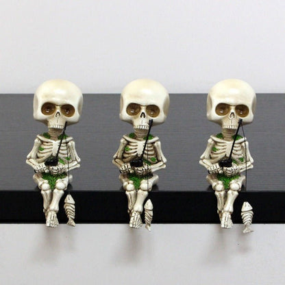 Fishing Skeleton Resin Figurine – Mini Garden/Courtyard Décor, 11.5 cm | Seasonal Decorations – Fishing Skull Fishing Skeleton for extendedship (4 view)