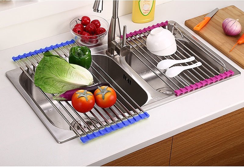 Folding Kitchen Drain Sink Rack Stainless Steel – Black Kitchen Gadget by SbrTnHomes