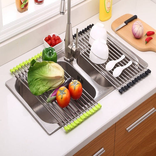 Folding Kitchen Drain Sink Rack Stainless Steel – Black Kitchen Gadget by SbrTnHomes
