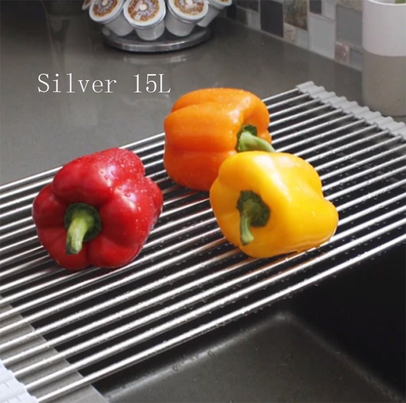 Folding Kitchen Drain Sink Rack Stainless Steel – Silver Kitchen Gadget by SbrTnHomes