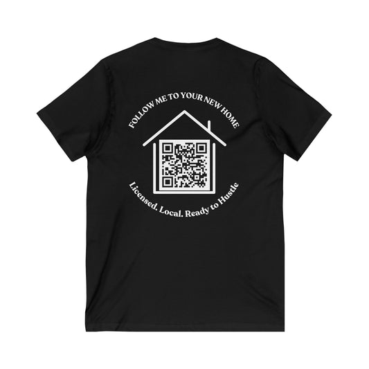 Follow Me to Your New Home V - Neck– Custom QR Code Real Estate Tee – Asphalt T-Shirt for Casual Shirt (1 view)