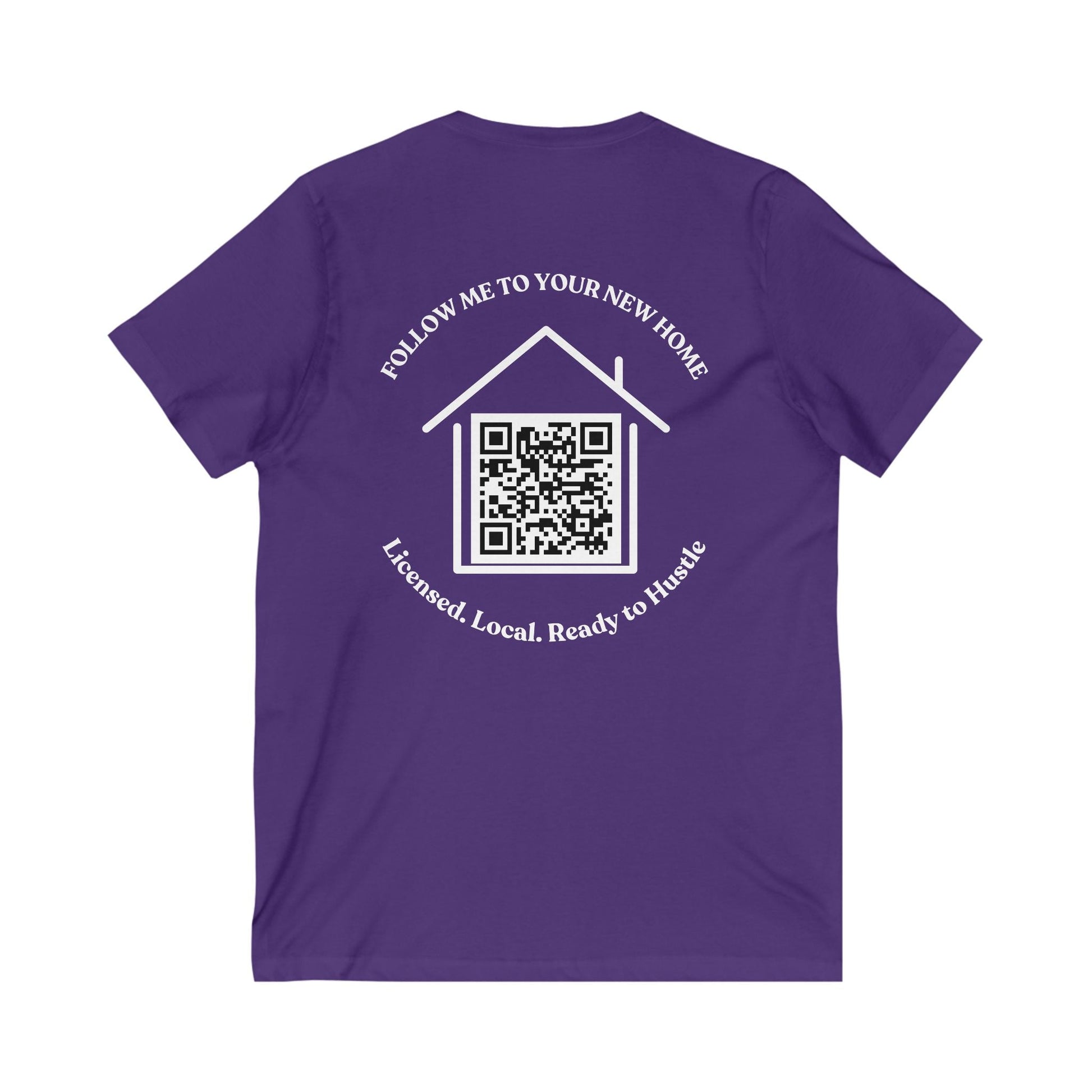 Follow Me to Your New Home V - Neck– Custom QR Code Real Estate Tee – Dark Grey Heather T-Shirt for Casual Shirt (11 view)