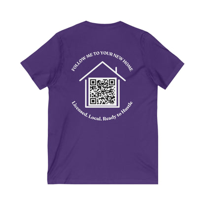 Follow Me to Your New Home V - Neck– Custom QR Code Real Estate Tee – Dark Grey Heather T-Shirt for Casual Shirt (11 view)
