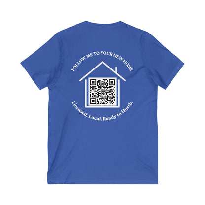 Follow Me to Your New Home V - Neck– Custom QR Code Real Estate Tee – Black T-Shirt for Casual Shirt (3 view)