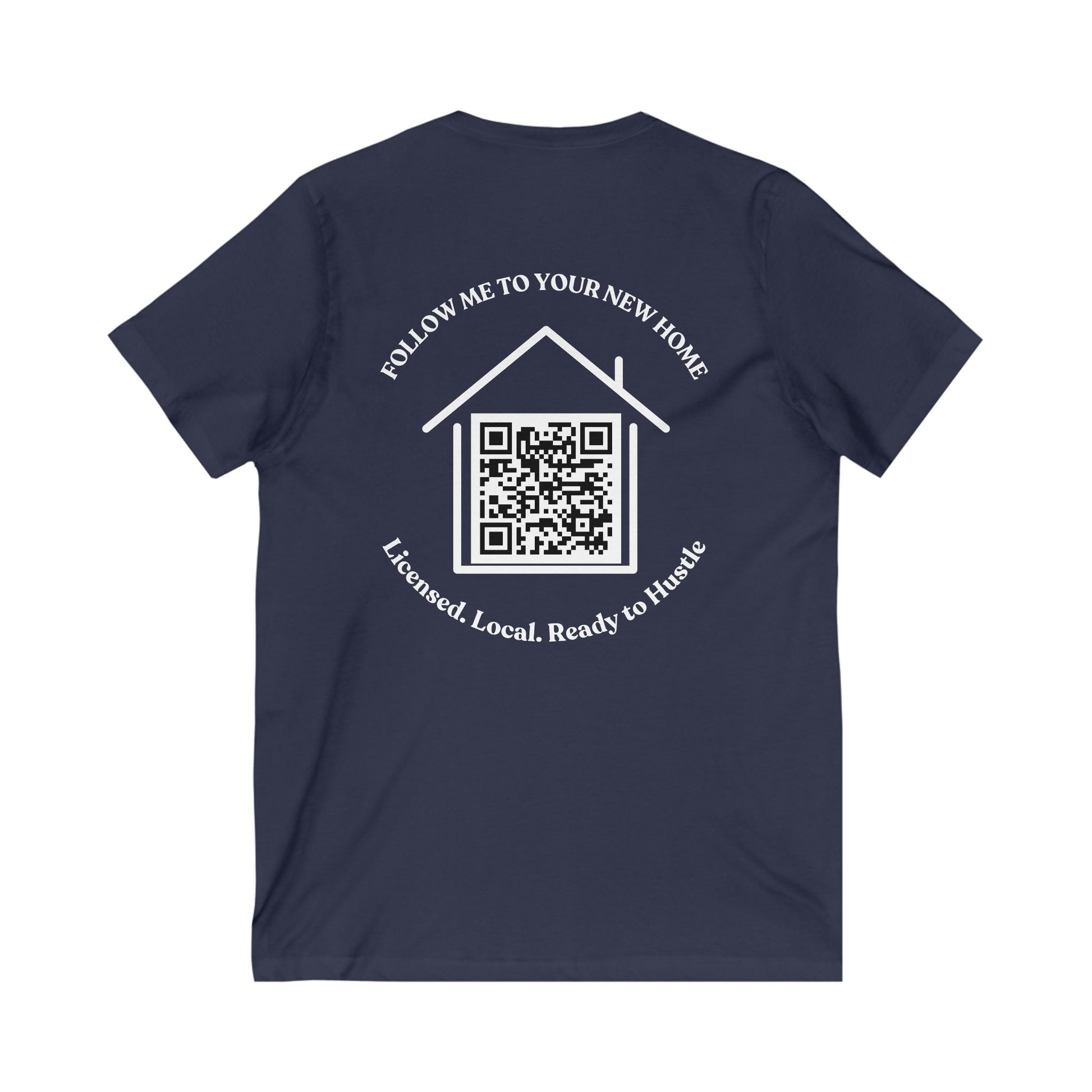Follow Me to Your New Home V - Neck– Custom QR Code Real Estate Tee – Team Purple T-Shirt for Casual Shirt (13 view)
